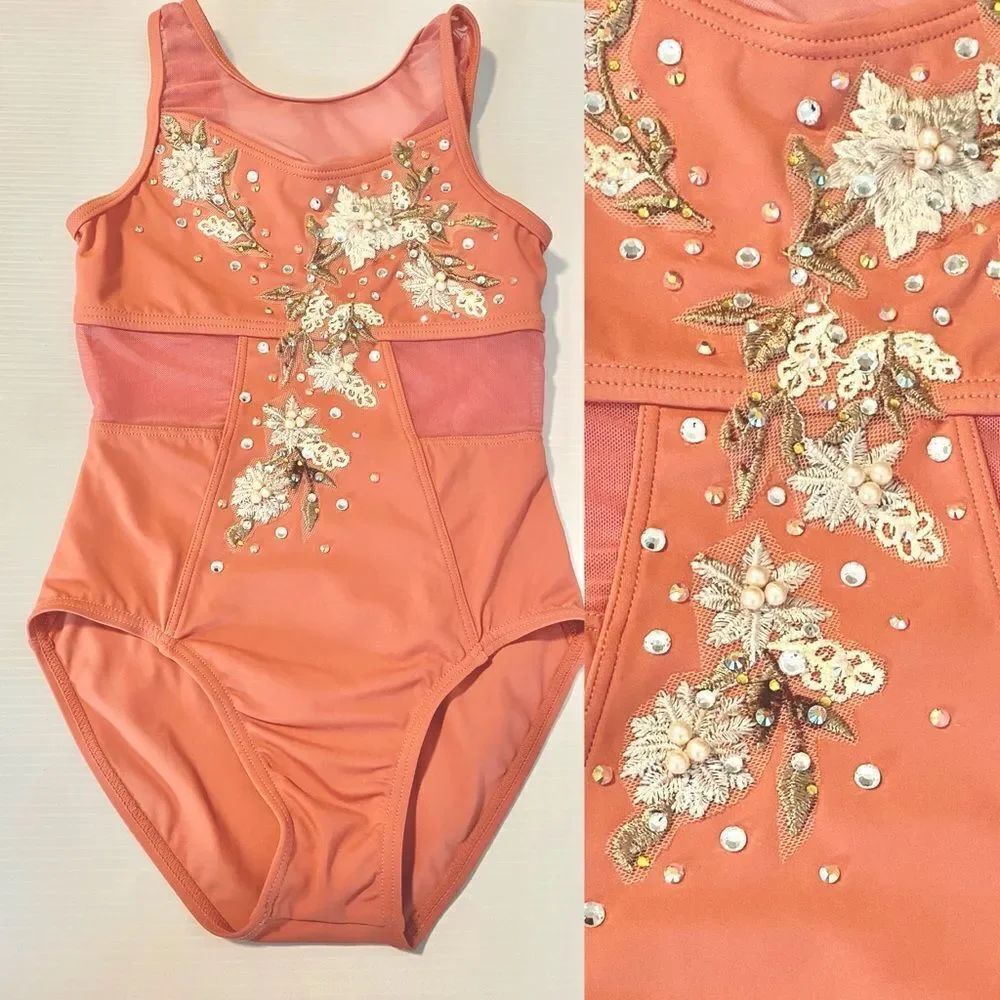 WEISSMAN Dance contemporary Costume solo custom coral orange custom MC child